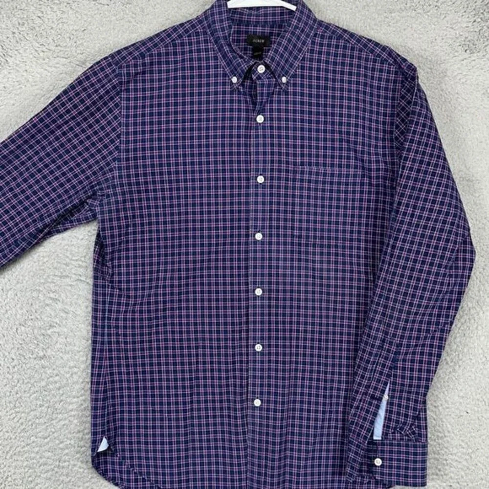 J Crew Button Down Shirt Mens Medium Blue Red Plaid Long Sleeve Pocket Cotton